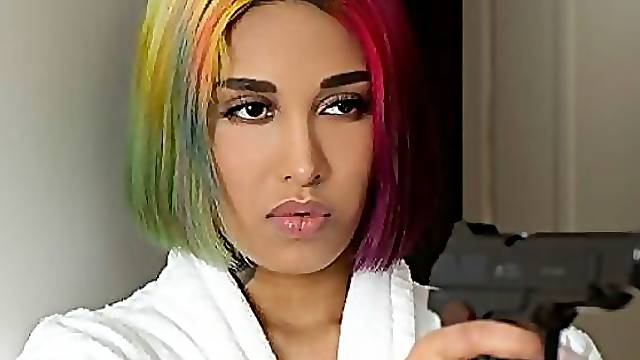 Glamorous Latina teen Roxy Lips and two big dicks in her holes