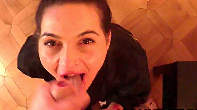 Brunette Porn Actress Caught Me Watching A Porn Movie With Her And Gave Me A Sloppy Blowjob