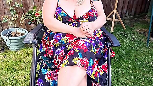 Flirty Aunt Shows Her Hairy Pussy in the Garden