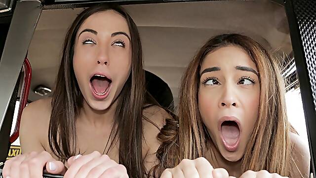 2 Teen Nymphoes go Backseat Ahegao in Taxi