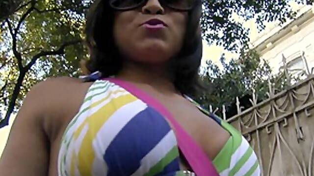 Mike in Brazil: Brunette Jennifer wearing bikini blowjob cum