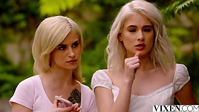 Vixen petite blond besties seduce a married man