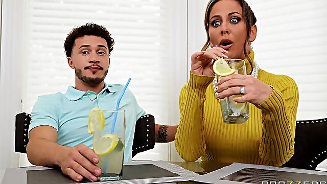 Whorish MILF with juicy melons cheats on her hubby