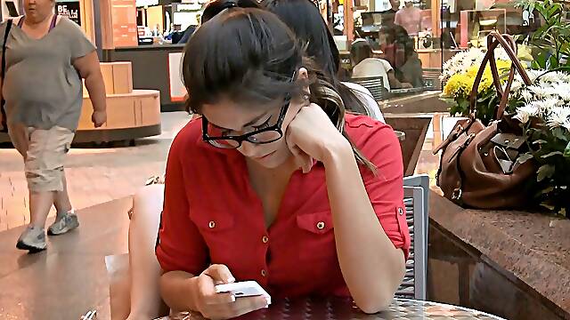 Tit flashing at the mall while a cutie goes shopping