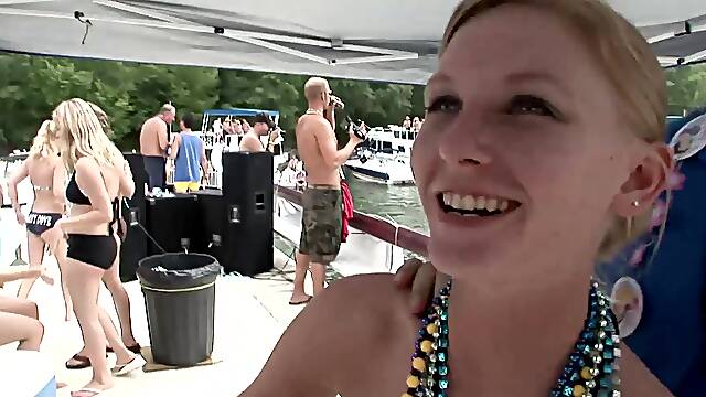 Boat party girls get beads for flashing their amateur tits