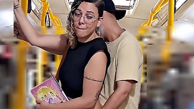 Sex-positive college girl Gets cumshot in Public on the Bus