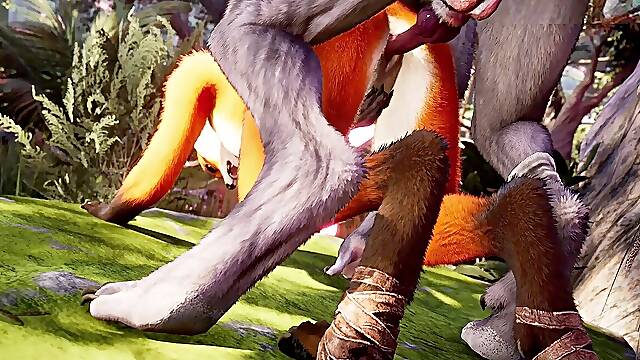Werewolf boinks and crempie Foxy gal in The forest