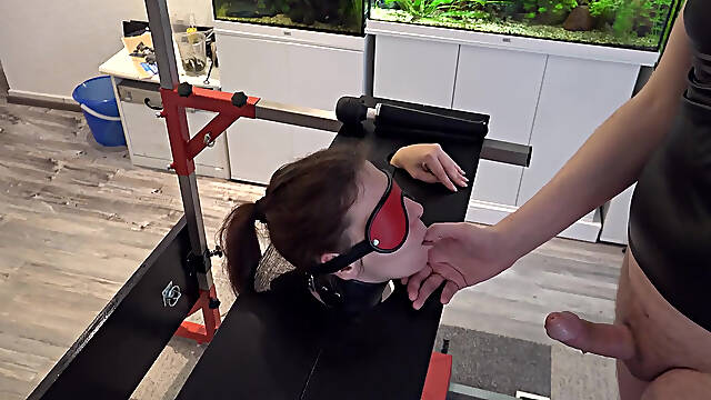 Slave Defenseless in the Pillory Driven to Orgasm on Sybian Part 2