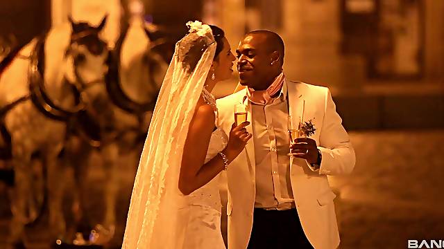 Erotic interracial fucking in the evening with busty bride Kira Queen