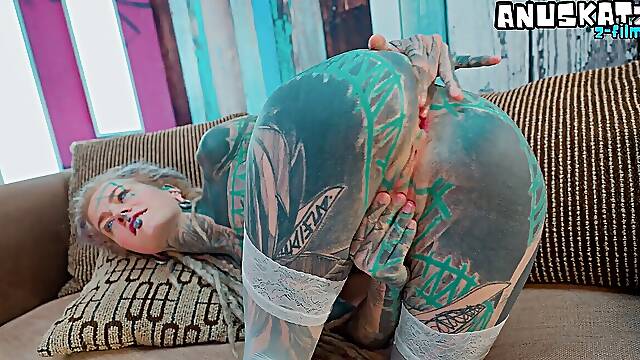 Hard ANAL fuck for Tattooed Girl - Balls Deep Assfuck for Goth breezy - a2m, facial