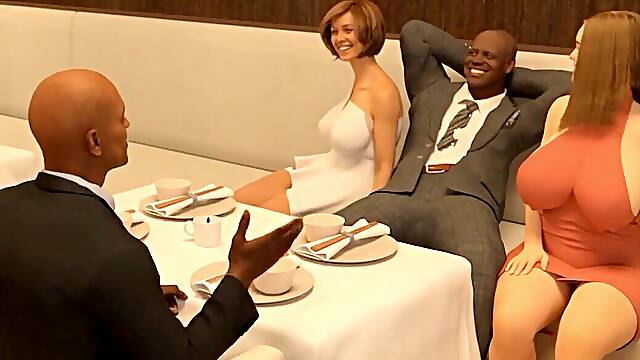 Super-steamy wife deepthroats and pokes her husbands boss during a meeting