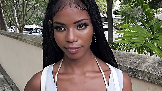 Ebony teen gets paid to fuck in public