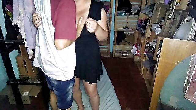 I touch her tits with her short dress on
