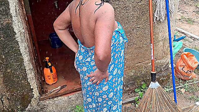 Hot Step Mom Bathing Outdoor